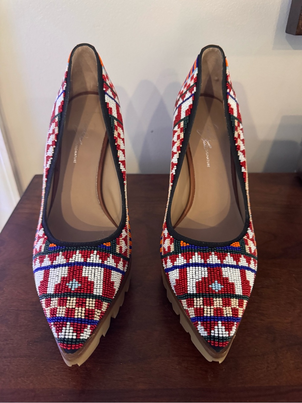 Donald J. Pliner Red Multicolor Beaded Pointed Pumps